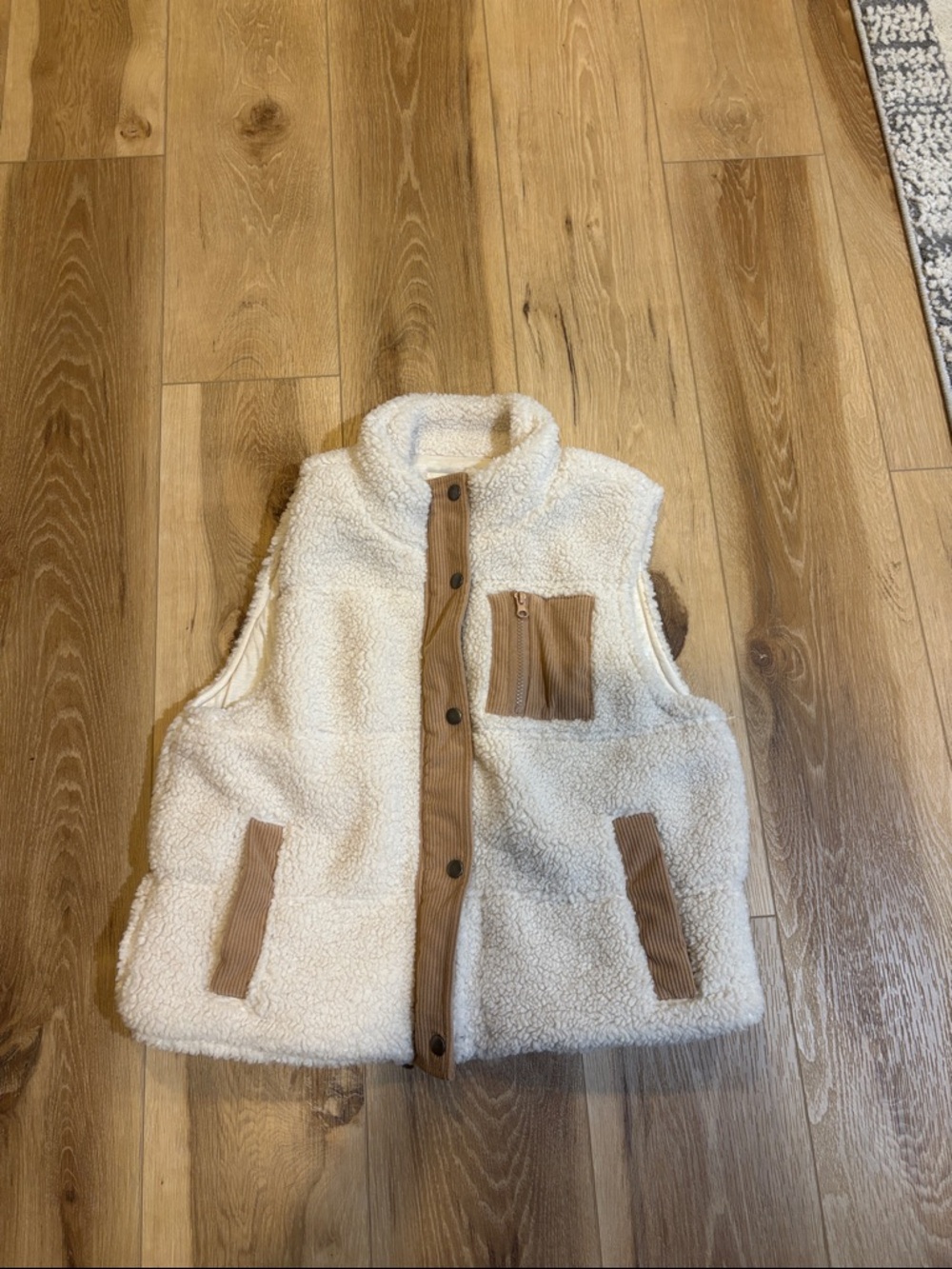 Thread & Supply Cream Sherpa Vest with Tan Corduroy Trim